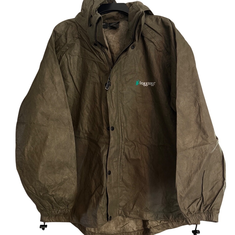 Frogg Toggs Rain Jacket Mens Large Olive Green Excellent Hooded Waterproof Shell
